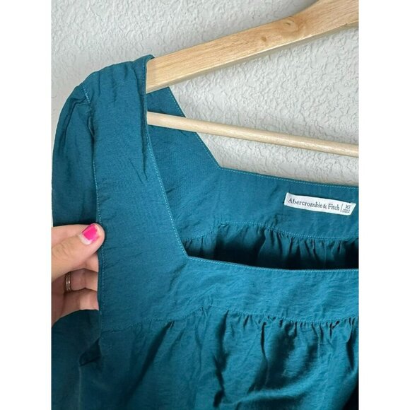 Abercrombie Fitch women's puff sleeve top Size XS Blue Green Feminine Flowy - Picture 5 of 12
